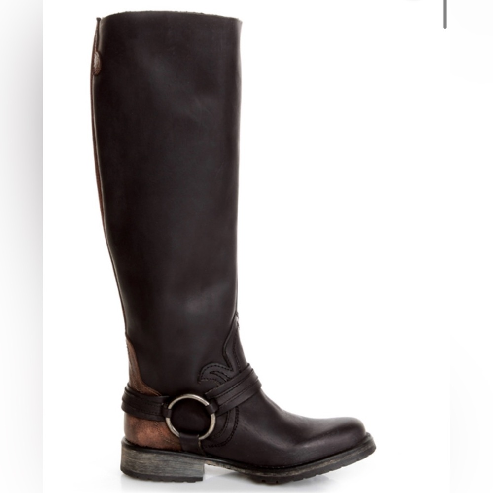 Steve Madden Judgemnt Distressed Black Leather Fleur-De-Lis Riding Boots, Sz 10 - Picture 2 of 16